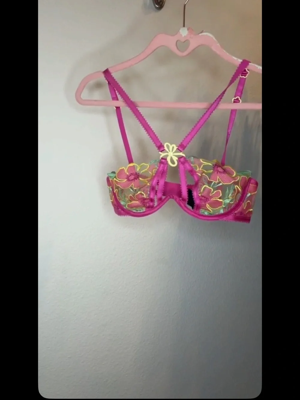 For Love & Lemons Hot Pink Floral Embroidered Lace Bra